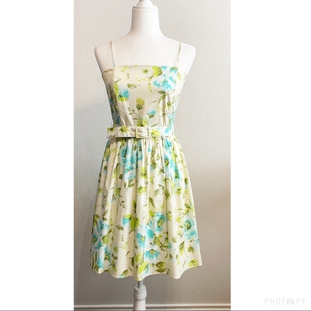 Tailor New York Mini Dress White Yellow Blue Floral Size 6